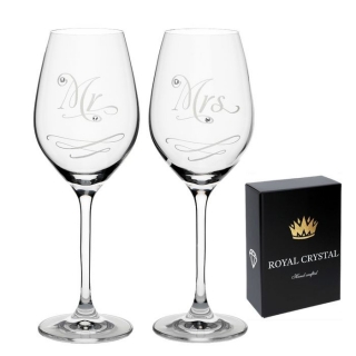 Sklen. 360ml, 2ks, MR a MRs, d8x22,5cm, Swarovski-víno