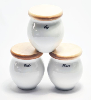 Dóza BAŇÁK-NÁPISY různé, dř.víčko, čes.porcelán