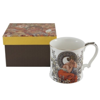 Hrnek 360ml, A.MUCHA, ozd,ucho, DB, porcelán