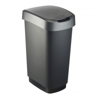 Koš odp.50l TWIST, černý/stříbr.,výklop., plast