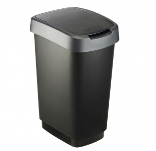 Koš odp.25l TWIST, černý/stříbr.,výklop., plast